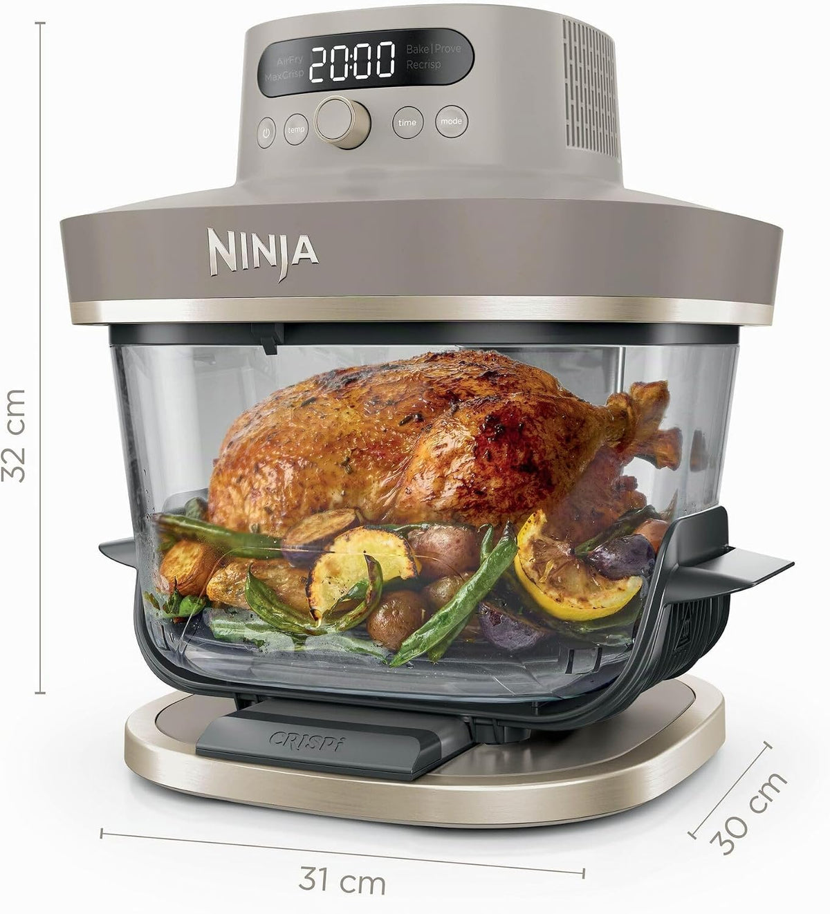 Ninja CRISPi PRO XL szklana frytkownica powietrzna, 5 wstępnie ustawionych programów gotowania, zawiera szklane pojemniki CleanCrisp o pojemności 5,7 l i 2,3 l i pokrywki, biały AS090EUWH