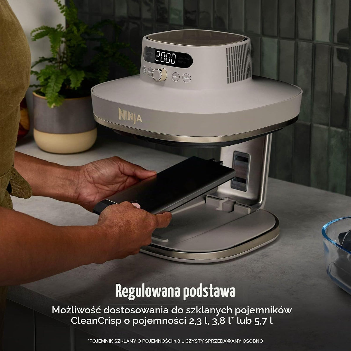 Ninja CRISPi PRO XL szklana frytkownica powietrzna, 5 wstępnie ustawionych programów gotowania, zawiera szklane pojemniki CleanCrisp o pojemności 5,7 l i 2,3 l i pokrywki, biały AS090EUWH