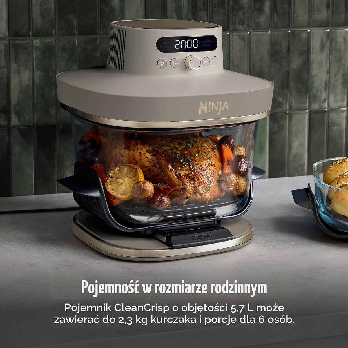 Ninja CRISPi PRO XL szklana frytkownica powietrzna, 5 wstępnie ustawionych programów gotowania, zawiera szklane pojemniki CleanCrisp o pojemności 5,7 l i 2,3 l i pokrywki, biały AS090EUWH